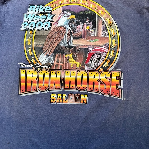 Vintage Iron Horse Saloon 2000 Bike Week Biker Motorcycle Blue Pocket T-Shirt, L - Picture 5 of 5